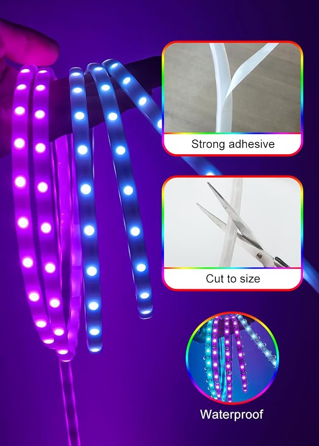 Multi-Color RGB LED Rope Lights 3.28ft 5V USB, Remote & App for Room | Self-adhesive flexible strip, 150+ dynamic effects, TV backlight & room decor, for bedroom/living room/holiday
