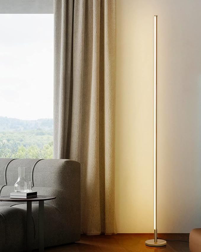 Minimalist Corner Floor Lamp - 2700K-6500K Dimmable LED Light | Modern Standing Mood Lamp with Remote Control for Living Room, Bedroom - 57" - 12W - Gold - 1Pack