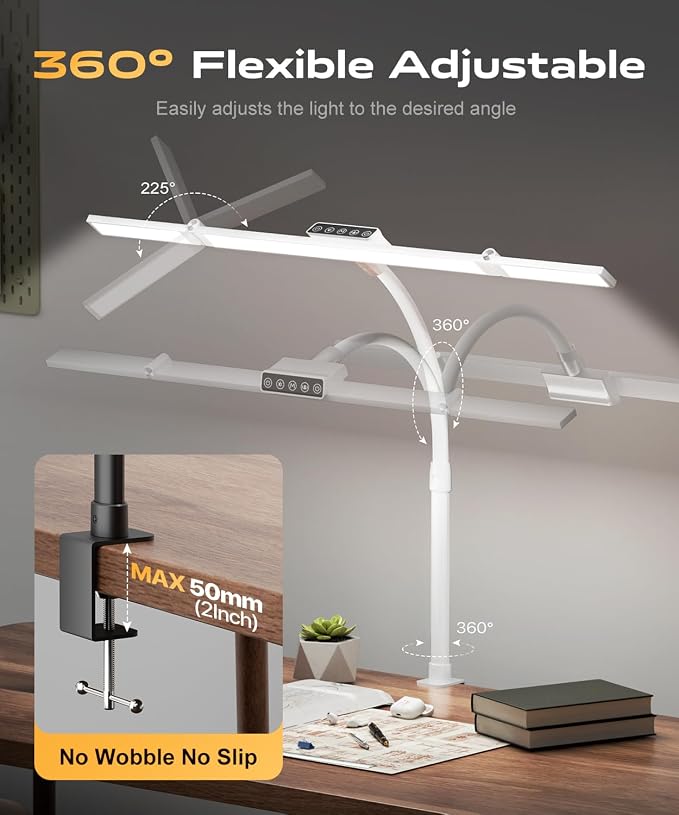 LED Desk Lamps for Home Office, Desk Light with Remote & Touch Control, Stepless Dimming,5CCT,Motion Sensor Auto On/Off, Eye-Caring Desk Lamp with Clamp for Study, Reading,Dual Monitors,White