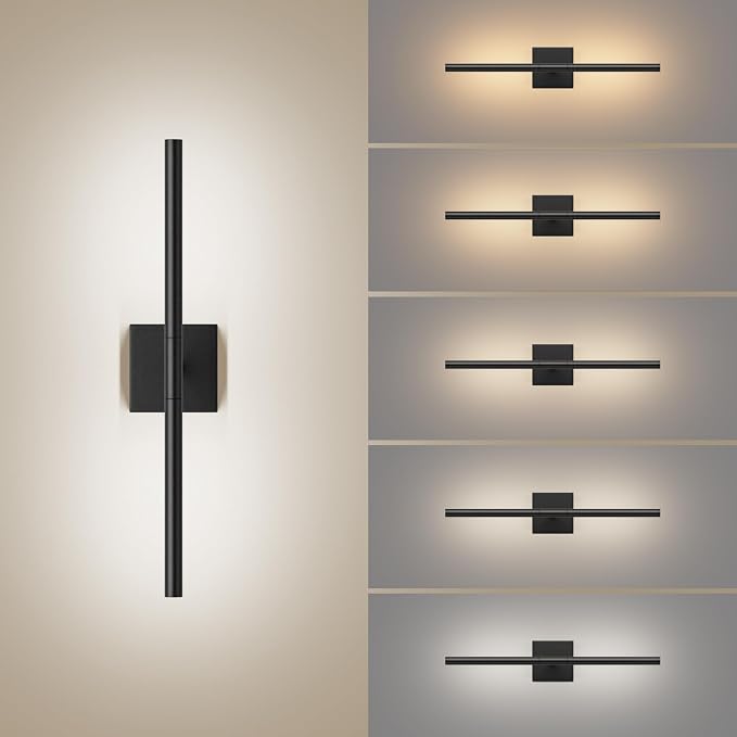 Tipace Hardwired Black Vanity Light Fixtures for Bathroom - 23.6 inch 360° Rotatable Modern Bathroom Light Fixture Over Mirror 5CCT LED Wall Sconce Lighting Fixture LED Vanity Lights Bar