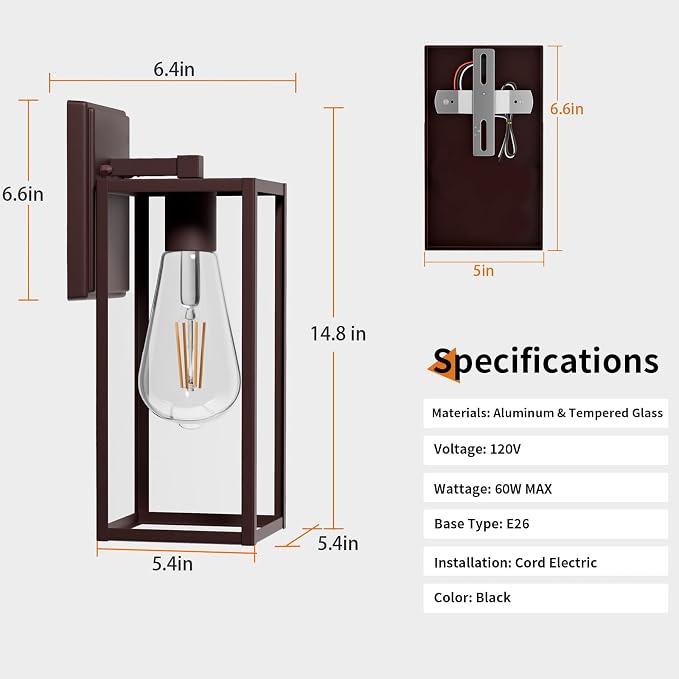 2 Pack 15'' Oil Rubbed Bronze Outdoor Front Porch Lights for Outside, Large Exterior Lighting Fixtures Wall Mount for House, Wall Sconce Lamp, Waterproof Lantern Coach Lights for Garage