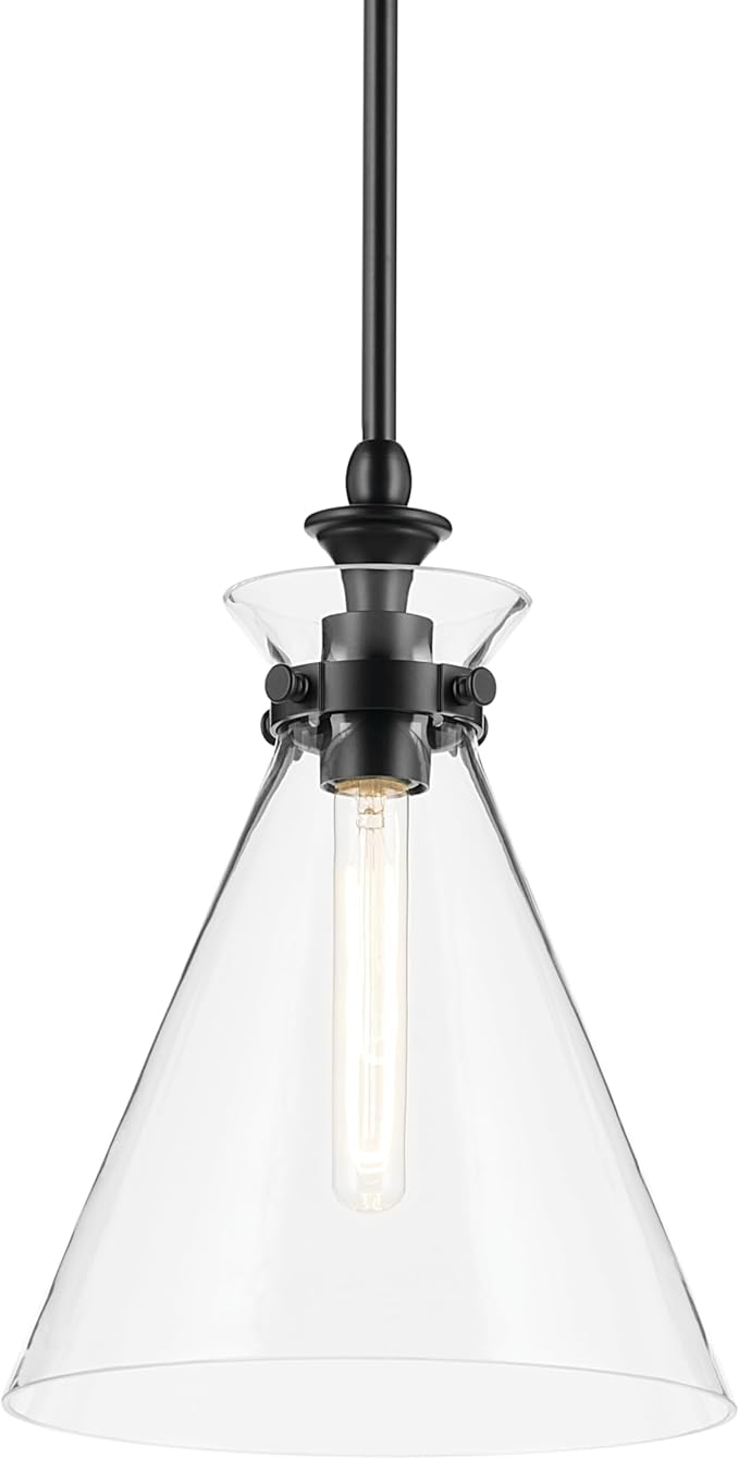 Kichler Laria Pendant Light, Clear Glass, Black | Updated traditional pendant light for kitchen islands and dining rooms (14.5" x 10.5"), 52774BKCLR