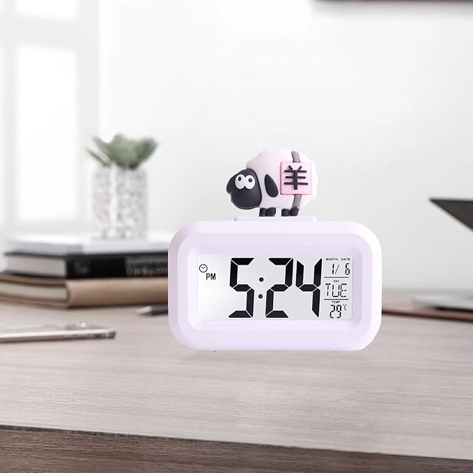 Ymiko Cartoon Desktop Electronic LED Clock Cute Alarm Temperature Display Night Light Kid Bedroom Decor Compatible with