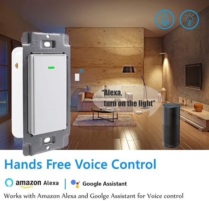 Nexete 3-Way Smart Switch, Compatible with Alexa & Google Home,Smart Life App, Voice Control, Schedule 2.4 GHz Wi-Fi, Neutral Wire Required (3-Way Switch)