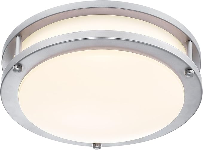 2 Pack 7.5 Inch Round Brushed Nickel Ceiling Light Fixture - Flush Mount LED Ceiling Lamp Set of Two 2700K/3000K/3500K/4000K/5000K Adjustable Brushed Nickel Bathroom LED Light for Bedroom 12W