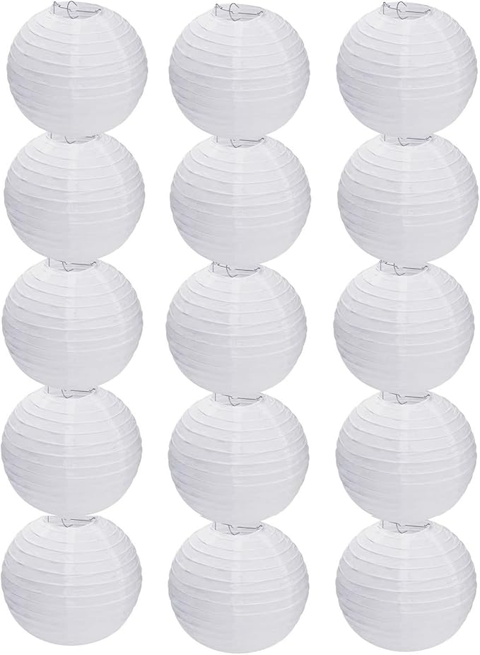 15pcs White Paper Lanterns Hanging Ball Lanterns for Birthday Wedding Bridal Baby Shower Art Class Home Outdoor Indoor Party Decoration (12 inch)