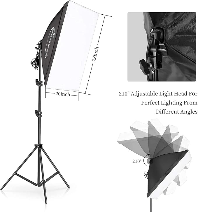 Softbox Lighting Kit, Studio Lights with 2 135W Bulbs 5500K Continuous Photography Lighting Kit for Filming Portrait Product Shooting Photography Video Recording