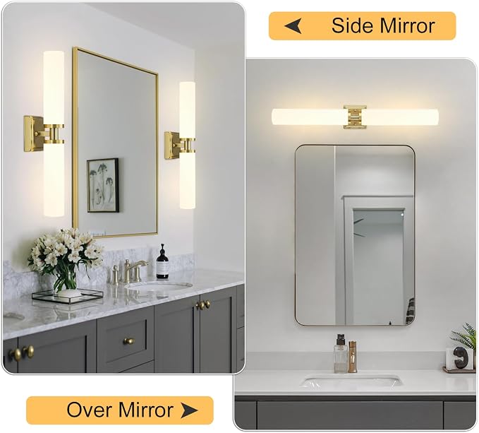 Gold Wall Sconces Set of Two, Bathroom Sconces with Frosted Glass Shade, Modern Vanity Sconces Lighting over Mirror, Wall Light Fixtures for Living Room Bedroom Hallway (Bulbs Not Included)