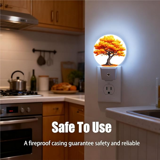 Plug-in Autumn Tree Night Light Fall Yellow Orange Leaves Nightlight with Dusk to Dawn Sensor, Auto On/Off 0.5W Energy-Saving LED Lighting for Men Women Boys Girls Gift