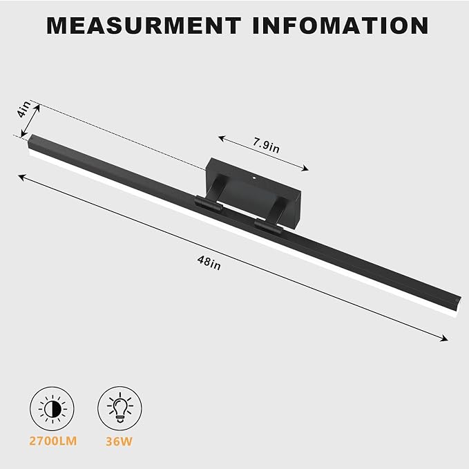 IZORRO Modern Bathroom Vanity Light 48 inch, Rotatable, 36W Dimmable Led Bathroom Light Fixture Over Mirror, Black Vanity Light Bar (5 Color Temperature)