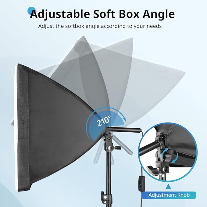 UBeesize Softbox Photography Lighting Kit, 16” x 16” Continuous Lighting Kit with 40W E27 Socket 6500K Bulb, Professional Photo Studio Lighting for Video Recording, Portrait Shooting