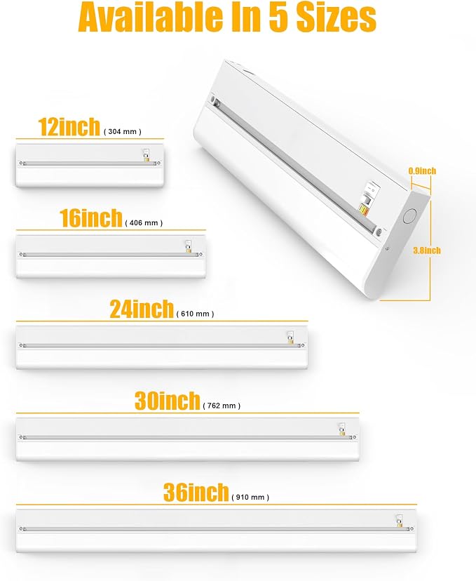 36‘’ Hardwired Under Cabinet Lighting, 3 Color Settings - 2700K/4000K/5000K | Warm White, Cool White, and Daylight Under Cabinet Lighting, 20W 2000LM Dimmable Under Counter Lights for Kitchen, CRI>97