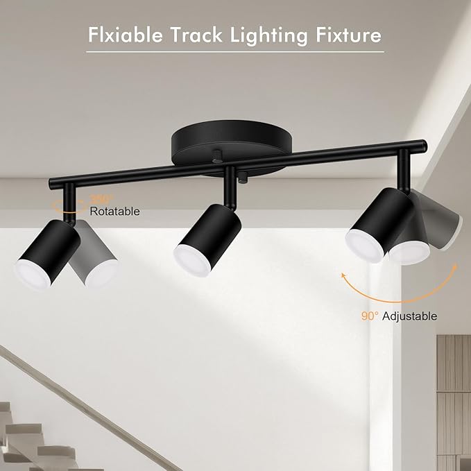 3 Light Track Lighting Fixtures Ceiling, 12W/2700K Black Track Lighting with Acrylic Lampshade & Rotatable Light Heads, 20000hrs Lifespan, Modern LED Track Lights Ceiling for Kitchen/Hallyway