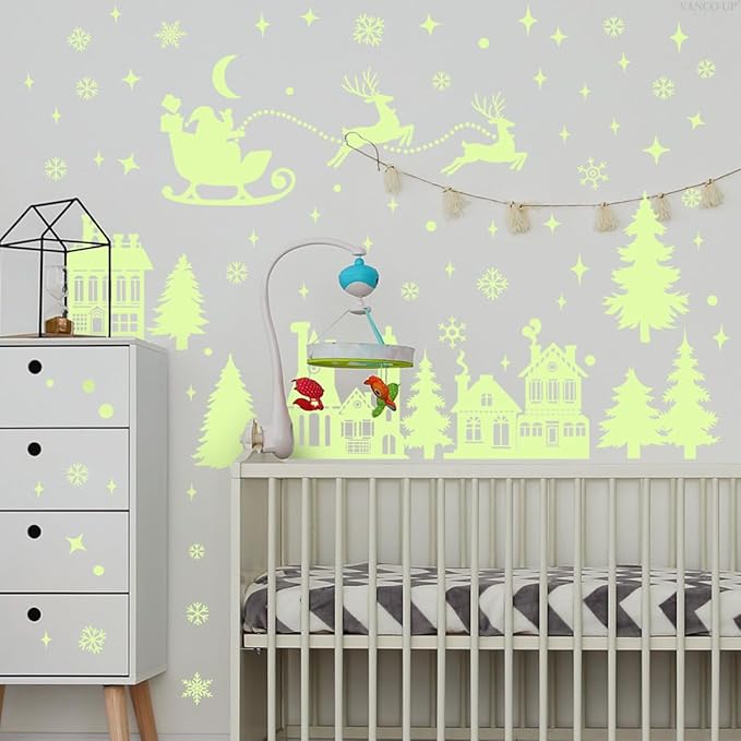 DIY Creativity Starry Sky Astronaut Night Light Wall Stickers Cartoon Rabbit Wall Stickers Star Spaceship Night Light Stickers Room Decoration (Christmas Stickers)