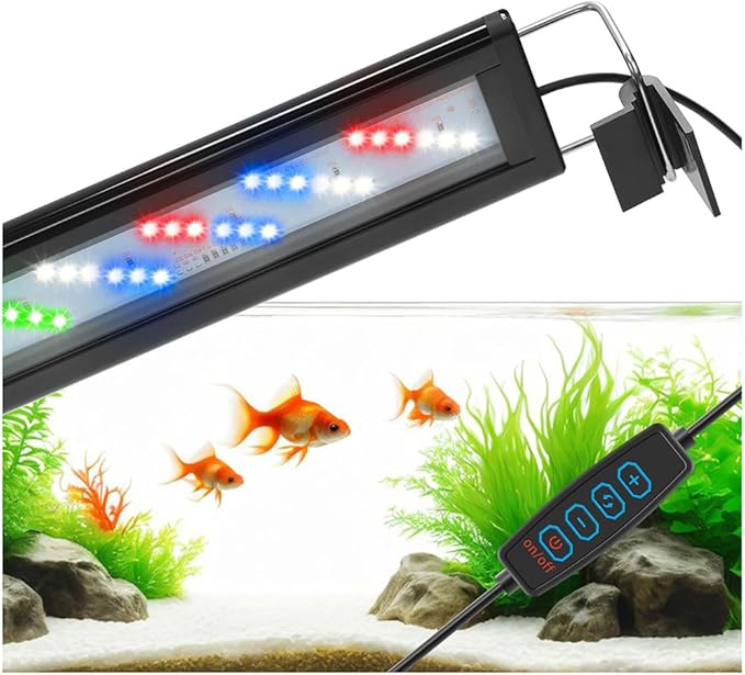 LED Aquarium Light Full Spectrum Fish Tank Light with Dimmer White Blue Red Green LEDs Fish Tank Light with Three Lighting Modes and Extendable Bracket for 20 Inch to 24 Inch Aquarium