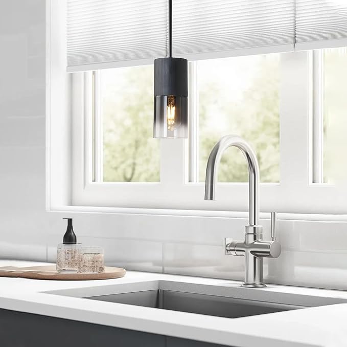 Pendant Light Fixtures, Adjustable Modern Pendant Lights for Kitchen Island, Industrial Glass Pendant Lights for Dining Table Hallway Bedroom Living Room Black 2 Packs
