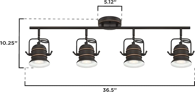 Westinghouse 6116800 Boswell Vintage-Style Four-Light Indoor Track Light Kit, Oil Rubbed Bronze Finish with Highlights,Metal Shades
