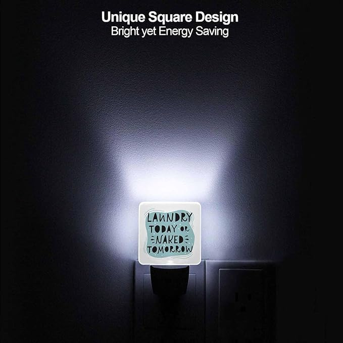 LED Night Light,Laundry Funny Doodling Letters White LED Night Light Plug into Wall with Dusk to Dawn Light Sensor White Energy Efficient Nightlight for Bedroom Bathroom Hallway Living Room Kitchen