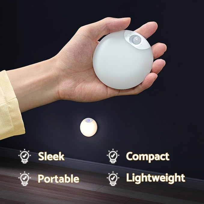 DAZZY DOT Rechargeable Night Light Motion Sensor, Battery Night Light | 4 Pack, Battery Operated, Magnetic, Stick-on, Dimmable, Indoor, Ideal for Stairway, Bathroom, Hall, cabinet, wall