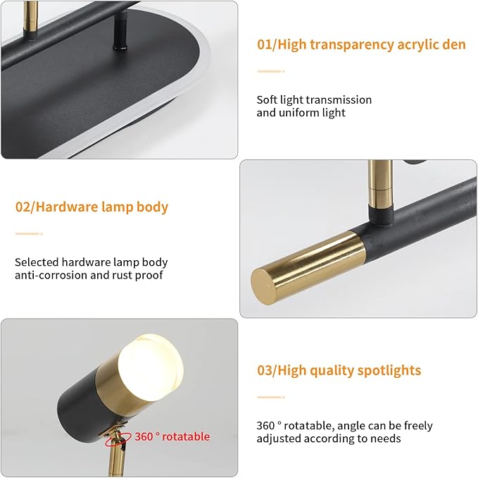 Jaycomey Modern LED Ceiling Lights, Dimmable 6-Light Flush Mount Ceiling Lamp Fixture with Remote, 51'' Black and Gold Directional Ceiling Ligting for Hallway Kitchen Bedroom Entry (60W/3600 Lumens)