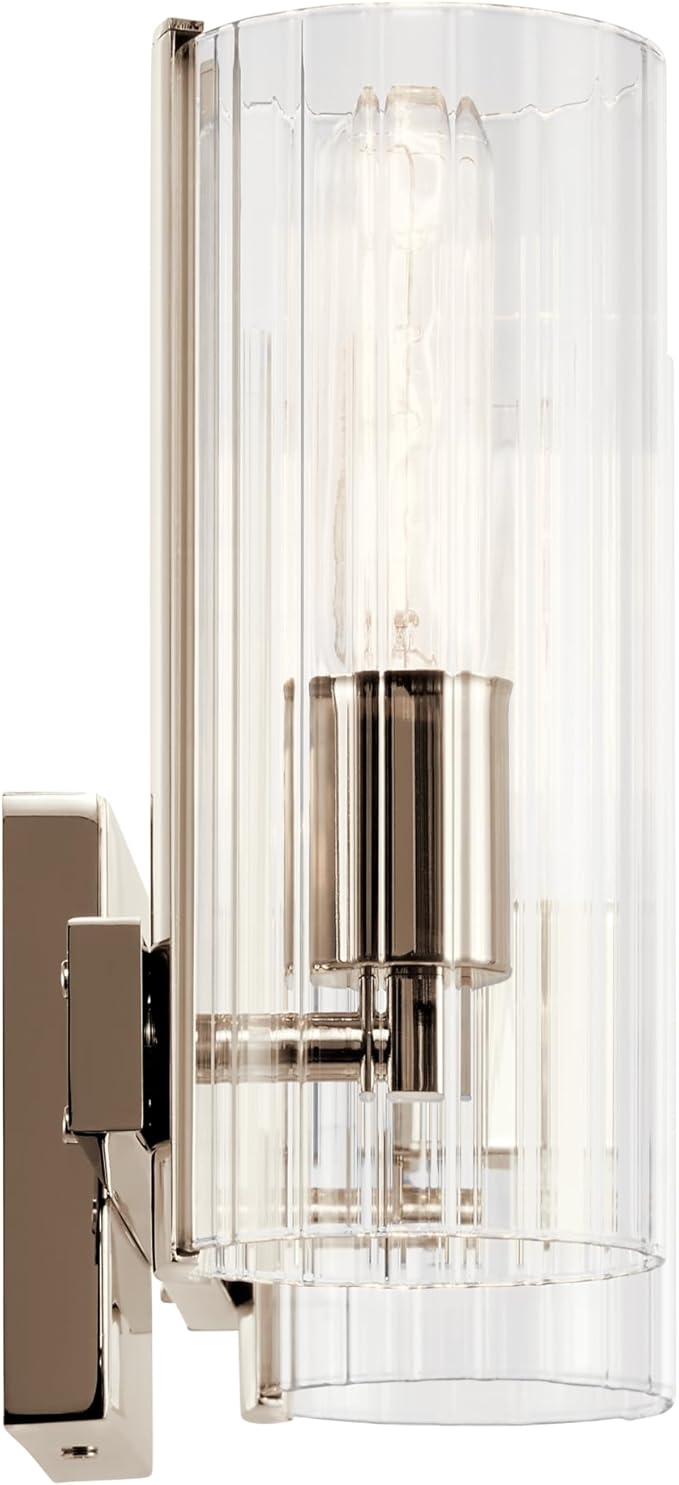 Kichler Jemsa 2 Light Vanity, Modern Light with Clear Fluted Glass in Polished Nickel for Bathroom or Powder Room (9.75" x 13.75"), 55167PN