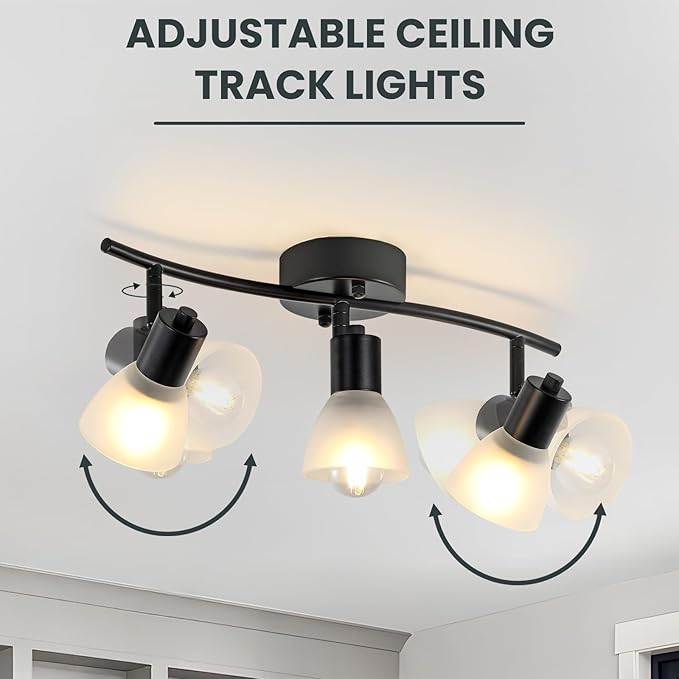 KEESFU 3 Light Track Lighting Fixtures Ceiling,Adjustable Directional Ceiling Lights with Glass Shade,Industrial Ceiling Spotlight for Kitchen Over Sink Bedroom Hallway Living Room,E12base.