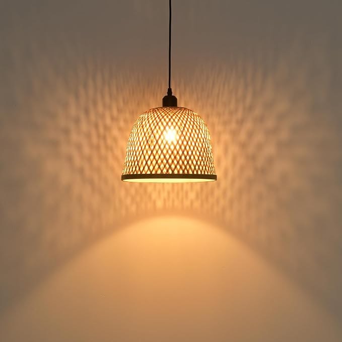 3-Pack Bamboo Pendant Light Mini Rattan Chandelier | 9.8" Boho Bamboo Rattan Pendant Lights,Hand Woven Rattan Chandelier for Kitchen Island Dining Bedroom Living Room