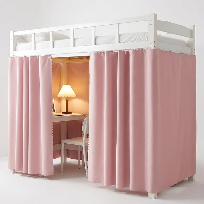 Dorm Blackout Privacy Bottom Bunk Bed Curtains - 2 Panels 78.7"x45.3", No Drill Installation for Twin Loft Beds, Light Blocking Under Bed Canopy with Hanging Hooks & Ropes
