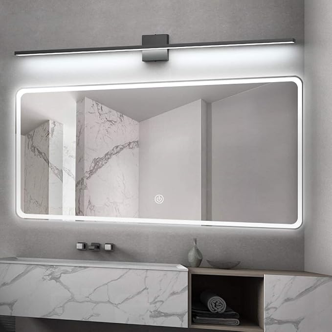 Ralbay 48inch Modern LED Black Vanity Light 46W Frosted Aluminum for Bathroom Vanity Lighting Fixtures Cool White 6000K