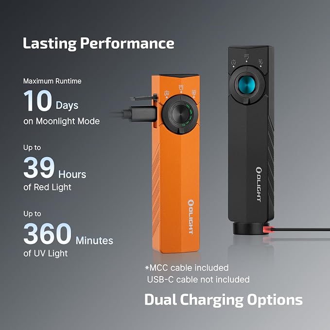 OLIGHT ArkPro Lite EDC Pocket Flashlight Rechargeable with UV Light, Orange | Red Light, White LED, 1200 Lumens, USB-C, Magnetic, Portable Flat Flashlight for Pet Urine Detection, Camping, Emergency Work