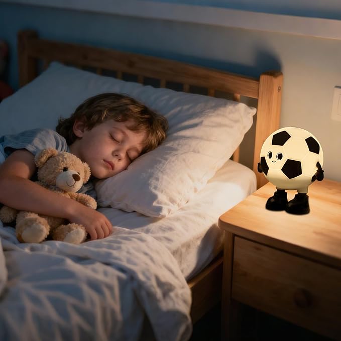 Cute Soccer Silicone Night Light for Kids,Rechargeable 7-Color Changing Lamp with 3-Level Dimming & 30-Min Timer, Safe Squishy Room Decor Christmas/Birthday Gift for Boys Girls