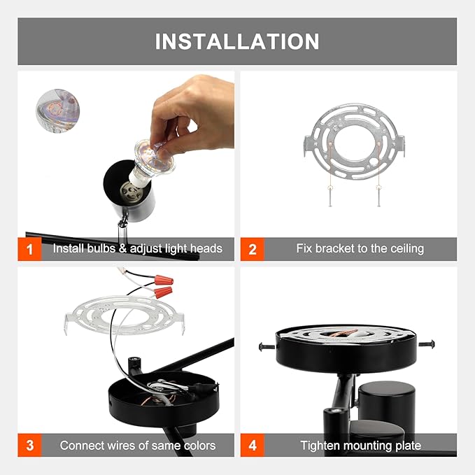 6-Light Track Lighting Fixtures Ceiling, GU10 Black Led Ceiling Spotlight, Modern Track Light Kit for Kitchen Hallway Bedroom Living Room