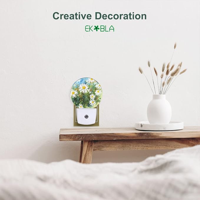 EKOBLA Daisy Night Light, Spring Garden White Daisy Night Lights Plug Into Wall with Dusk to Dawn Sensor, 0.5W LED Lamp, 0.5W Sleep Friendly