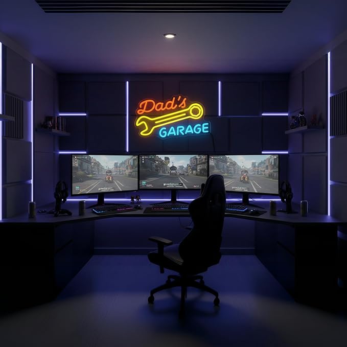 Dad's Garage Neon Sign for Garage Workshop Man Cave Wall Decor | Dimmable LED Garage Neon Sign for Basement Bar Office Auto Repair Shop Dad Father Mechanic Car Lover Gift Decor