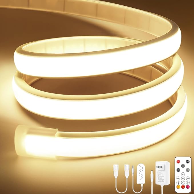 Lamomo COB LED Strip Lights, 16.4Ft Natural White Dimmable Self-Adhesive Led Rope Light with Remote, Flexible Cuttable Waterproof 4000K Silicone Neon Tape Light for Bedroom,Indoor, Cabinet, 10mm Width