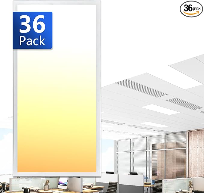 CycevSun 2x4 LED Drop Ceiling Light Fixture Flat Panel, 120-277V, 36 Pack | 0-10V Dimmable, 30/40/50W Selectable, 3000K 4000K 5000K Switchable, ETL FCC, 5500LM, Lay in, for Office Garage Commercial