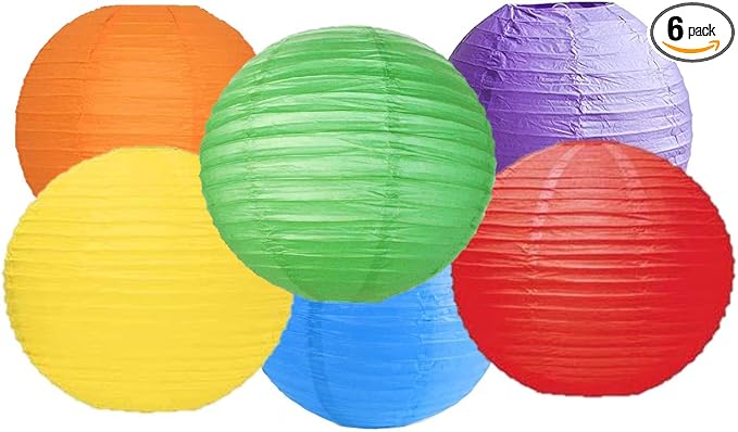 Paper Lanterns mix color packs of 6 Round Paper Lanterns Lampshade Party Decorations (Rainbow, 10"/25CM)