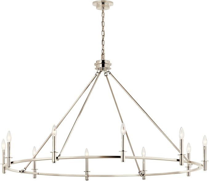 KICHLER Carrick 10-Light Chandelier, Updated Traditional Light in Polished Nickel, Sloped Ceiling Compatible, for Foyer, Great Room, Dining Room or Vaulted Bedroom (31" x 54.25"), 52707PN