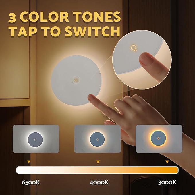 DAZZY DOT Rechargeable Night Light Motion Sensor, 2 Pack Stair Lights | 3 Color Temperature, Dimmable, Magnetic, Stick On Backlit Night Lights for Wall, Stairs, Bedroom, Bathroom, Hallway, Nursery