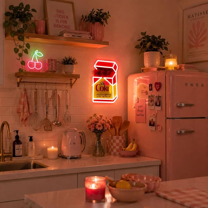 Vintage Fridge Cig Pack LED Neon Sign for Wall Decor, USB Powered Dimmable Neon Light, Retro Beverage Box Light for Home Bar, Man Cave, Garage, Game Room, Pub Decor