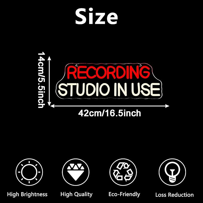 Recording Studio In Use Neon Sign, Vintage Lighted Sign, Dimmable Music Entertainment Room Led Neon Light Sign for Recording Studio Music Studio Audiophile LED Sign Gifts(16.5 * 5.5in)