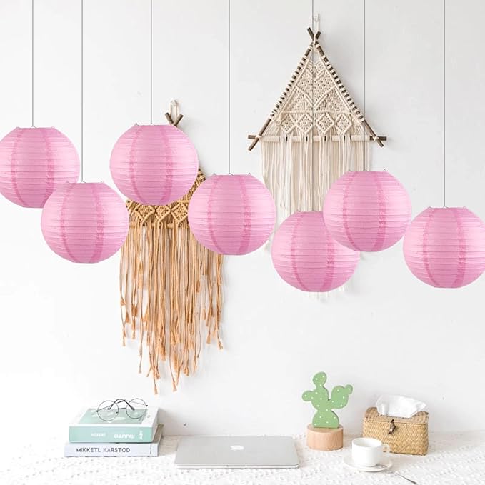 Chinese Paper Lanterns - Pack of 10, 10-Inch Pink Hanging Lights for Birthday Party Decorations, Ceiling Decor, Rainbow Classroom, Wedding, and Home Party