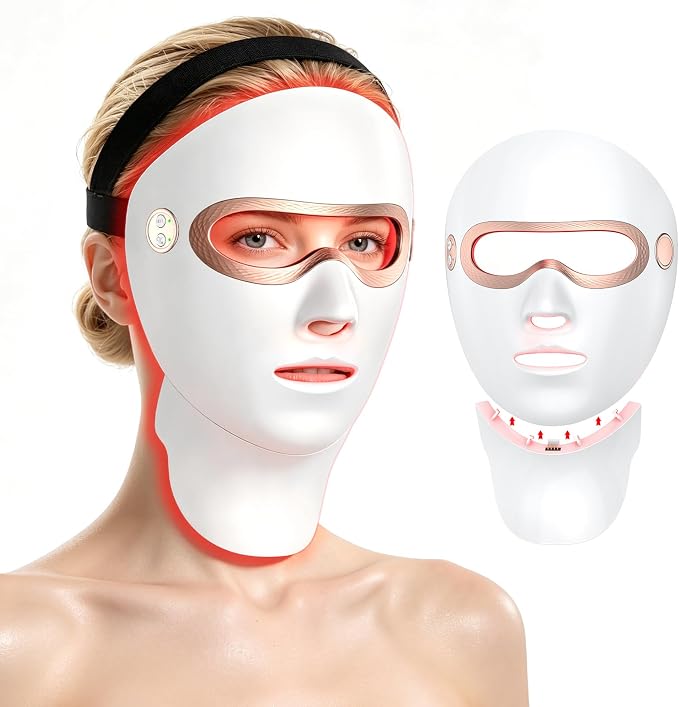 Red Light Therapy for Face and Neck, Cordless LED Face Mask | 7-Color Multi-Mode Skincare Device, Detachable Neck Panel, 3-Level Warming, Rechargeable for Home Use