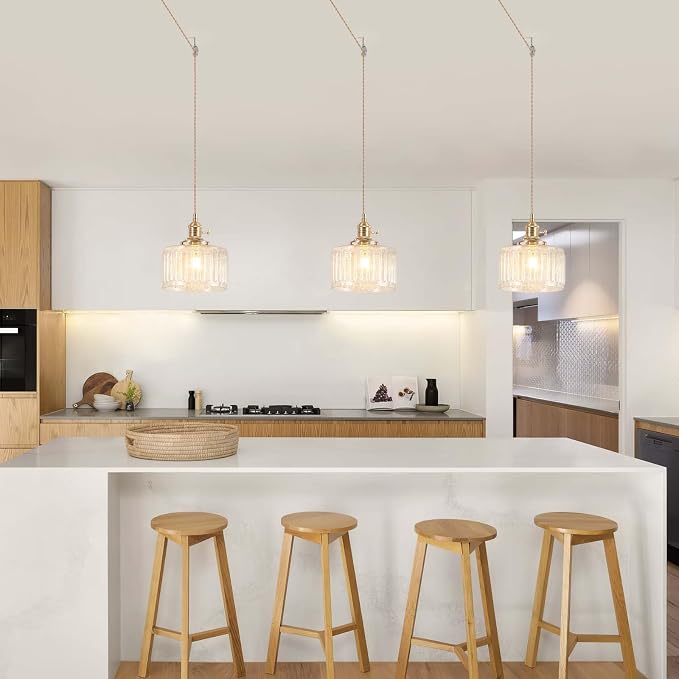 Pendant Light Fixtures,Plug in Hanging Light Fixture 6.6in Glass Pendant Light,E26 Pendant Lighting for Kitchen Island, Bedroom, Dining Room, Living Room