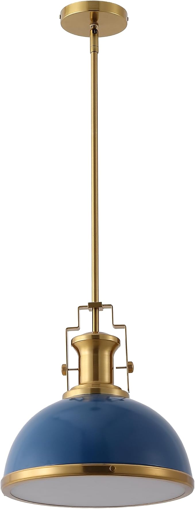 JONATHAN Y Homer Industrial Dome Pendant 13", Navy/Brass Gold | 1-Light, Farmhouse Style, Adjustable Hanging Height, Glass Diffuser, Sloped Ceiling Compatible, Metal, LED Bulb Included
