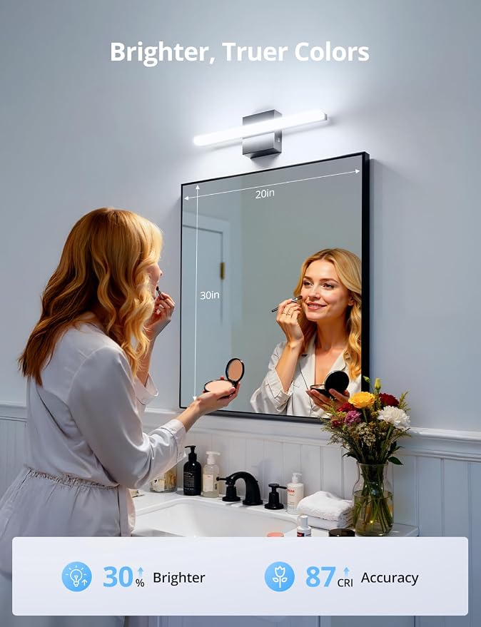 2 Pack Modern Bathroom Light Fixtures Above Mirror Small Vanity Lighting Bar 16Inch, 5 Color Adjustable Black Simple Slim Led Wall Sconce IP44 Rustproof Bright 10W 880LM for Bath Restroom