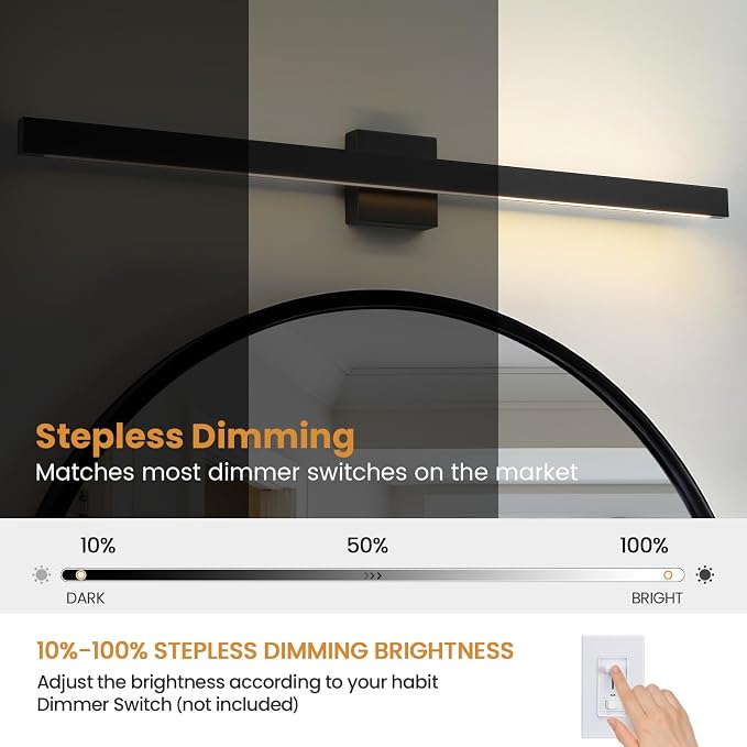 Modern Bathroom Lighting Fixtures Over Mirror, 39 Inch 30W Black Vanity Light Bar for Bathroom, Dimmable 5CCT LED Bathroom Wall Light Fixtures