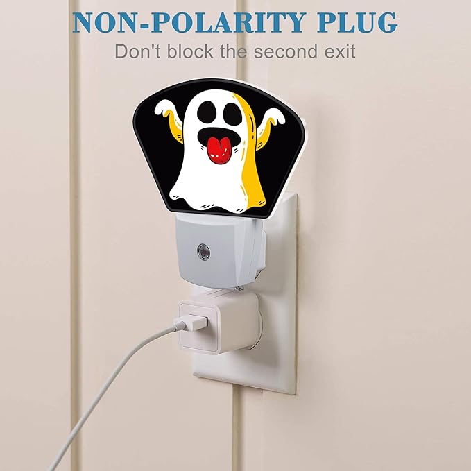 Halloween Funny Cute Ghost Night Light for Kids, Halloween LED Night Light Plug into Wall with Dusk to Dawn Sensor for Girls Boys Women Men Bedroom, Hallway, Kitchen, Bathroom, Stairs Decor