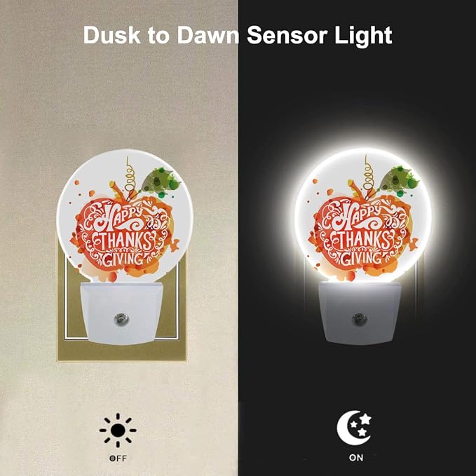 EKOBLA Pumpkin Night Light, Thanksgiving Fall Pumpkin Night Lights Plug Into Wall with Auto Sensor for Bathroom and Hallway
