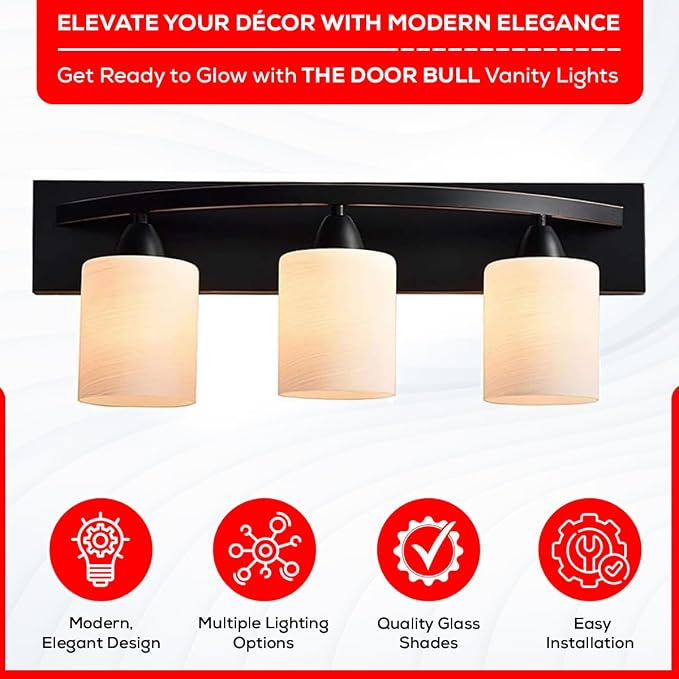 3-Light Bathroom Vanity Light Fixture – Oil Rubbed Bronze | Modern Frosted glass shades with E26 socket. Matte Wall sconce lighting perfect over mirror, kitchen, hallway, or entryway
